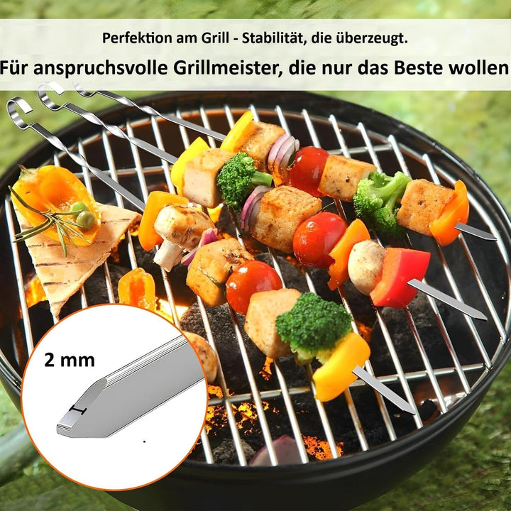 Profi BBQ Edelstahl Grillspiesse, Extra Breit: 1 cm und Extra Stark 2 mm Dicke (10 St, 50cm) Fleisch