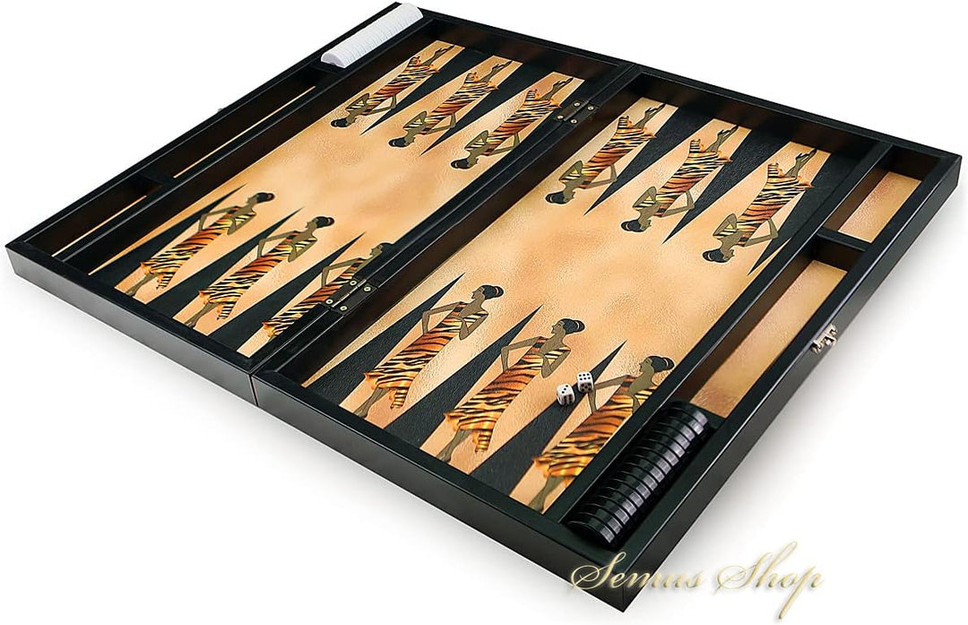 Luxus Designer Backgammon Tavla XXL Gesellschaftsspiele Safari