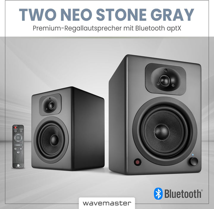 wavemaster TWO NEO stone gray – Regallautsprecher-System (60 Watt) mit Bluetooth-Streaming, digitale