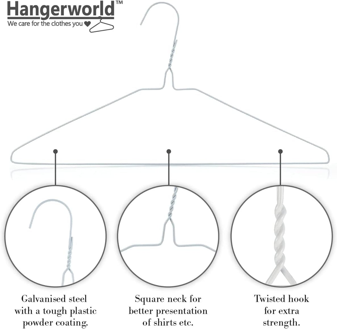 Hangerworld 20 Draht Kleiderbügel 40cm Weiss Mit Einkehrbung Metall-Kleiderbügel Extra flach, 20