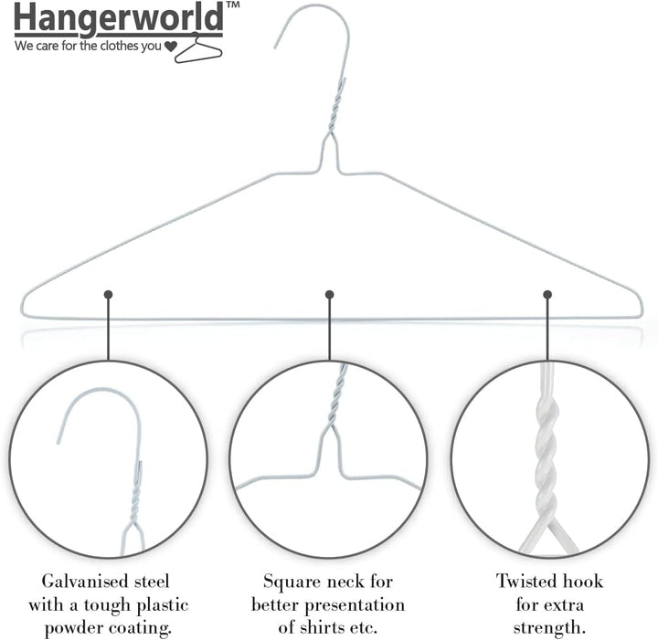 Hangerworld 20 Draht Kleiderbügel 40cm Weiss Mit Einkehrbung Metall-Kleiderbügel Extra flach, 20