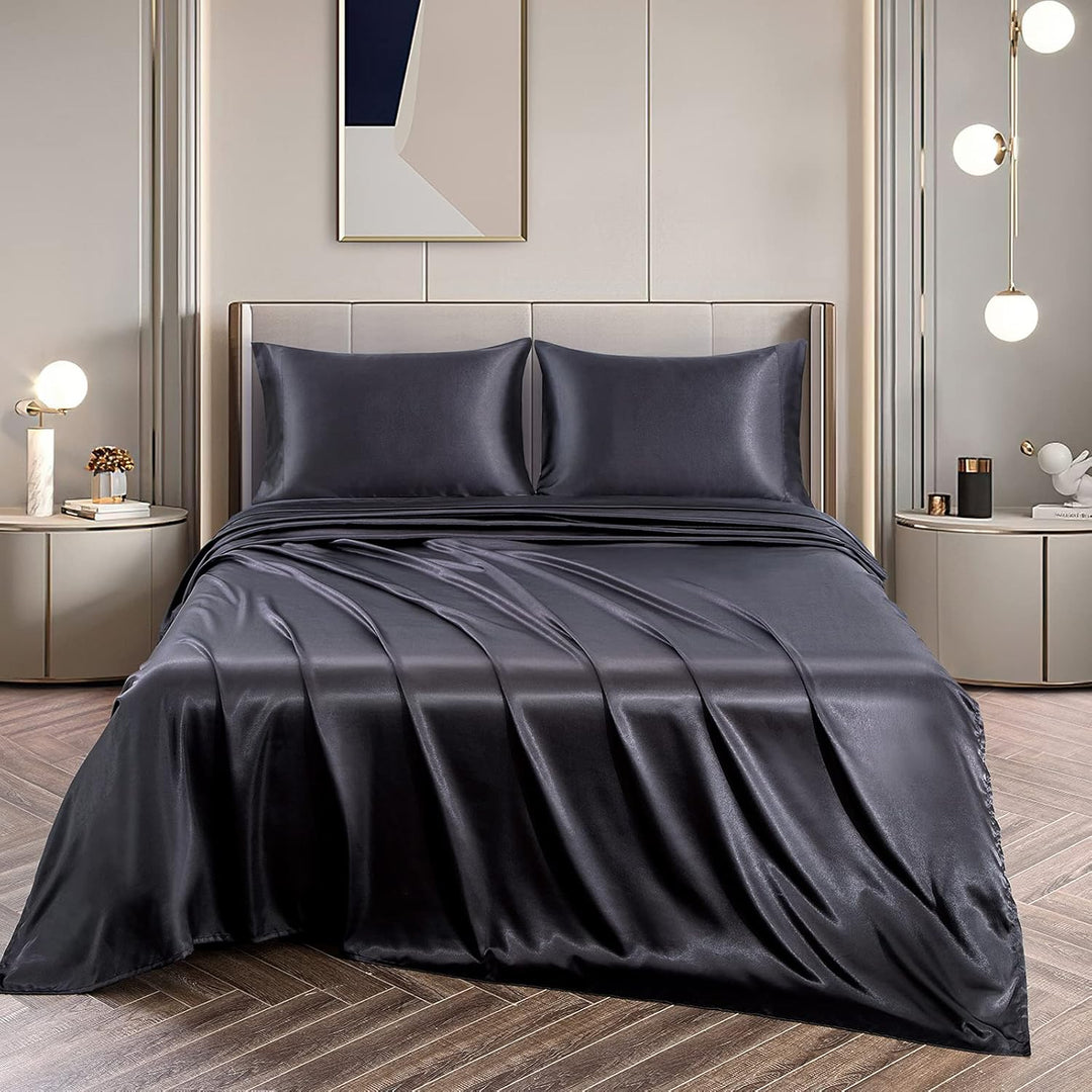 Vonty Satin-Bettlaken, Queen-Size-Grösse, seidig weiches Satin-Bettlaken-Set, 1 tiefes Spannbetttuch