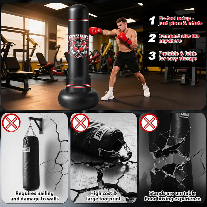 Ninonly Boxsack Stehend Erwachsene 190cm mit Handschuhen und Pumpe | Schwerer Punching Bag Boxsack,