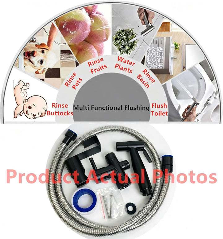 Bidet Handbrause Set für Bidet-Toilette – Edelstahl Robuste WC Brause Set mit Halterung T-Adapter &