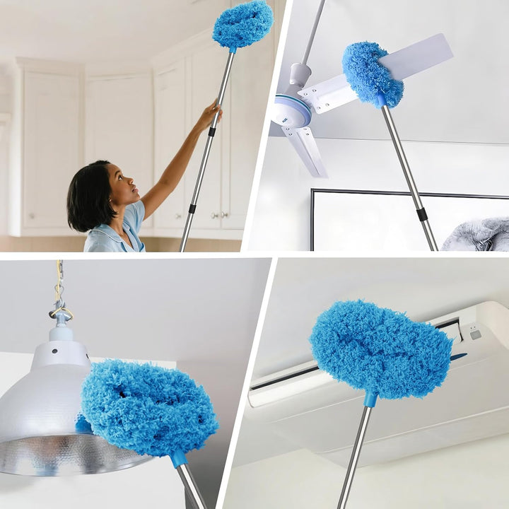 4 in 1 Teleskop Fensterwischer Abzieher Set,24cm~390cm Extra Lange Fensterputzer Set,1 Stauber,3 Mik