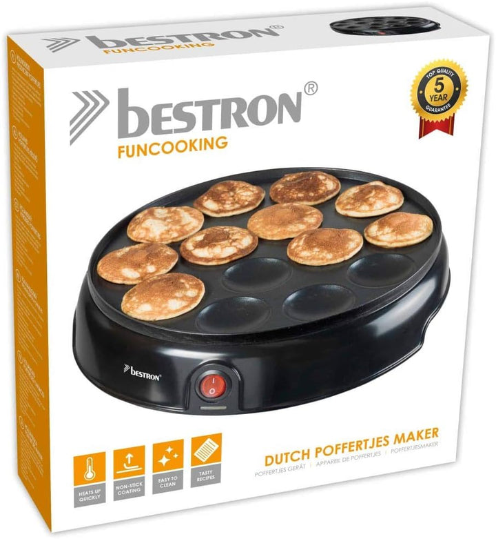 Bestron Poffertjes Maker im Retro Design, Mini Pfannkuchen Automat, mit Antihaftbeschichtung, Sweet