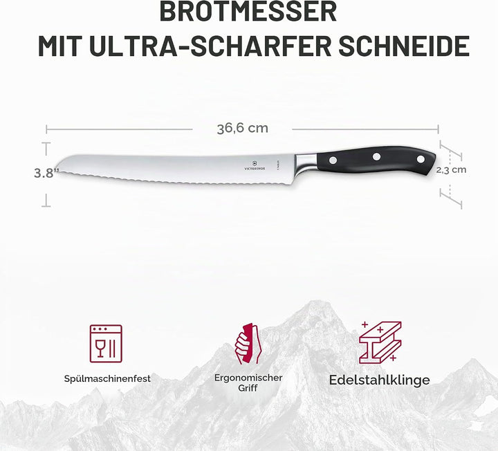 Victorinox, Grand Maître, Profi Brot- und Konditormesser, Extra Scharfe Klinge, Wellenschliff, 23 cm