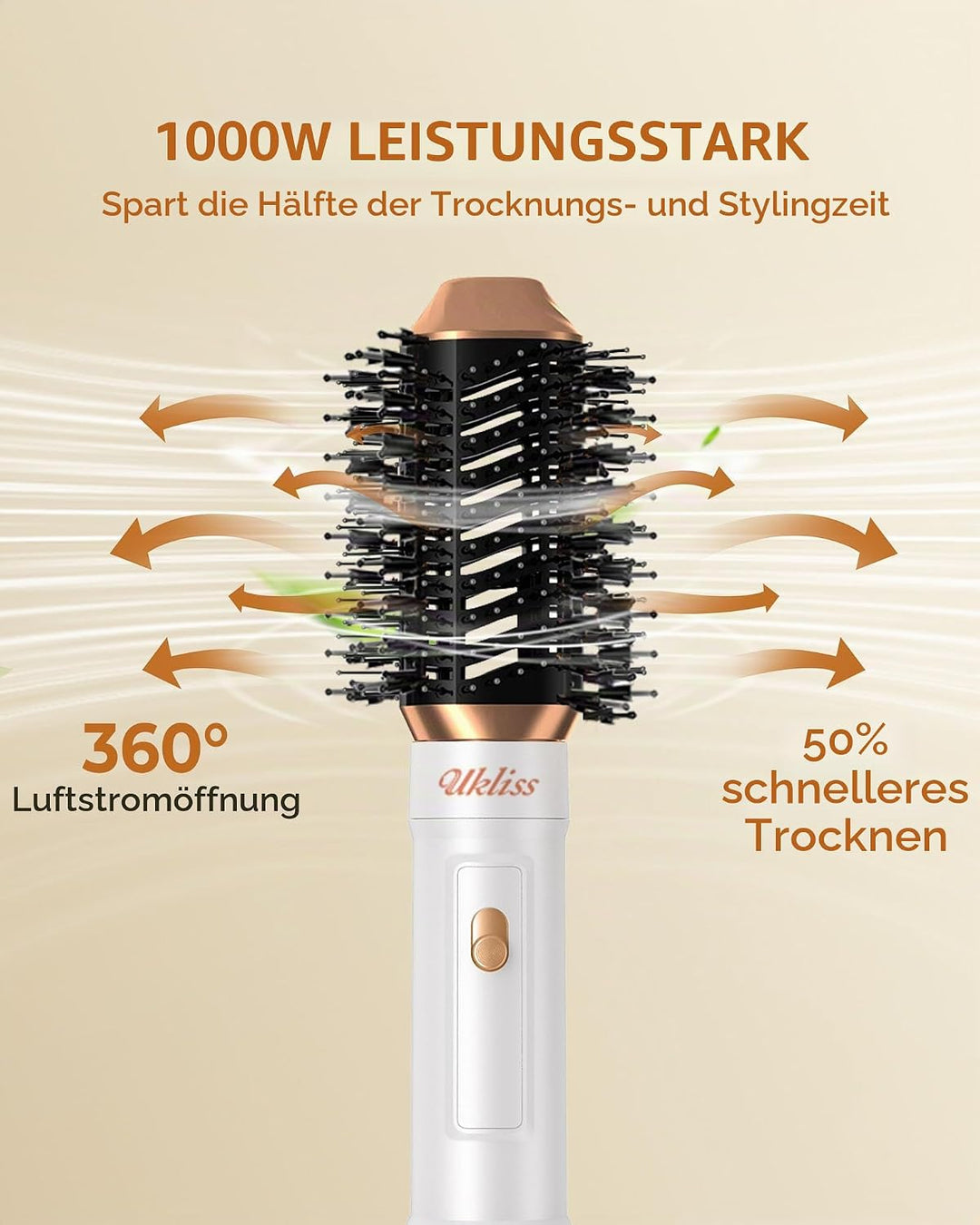 UKLISS Haartrockner &amp; Haarstyler 6 in 1, Automatisch Airflow Lockenstab, Hair Dryer, Rundbürstenföhn
