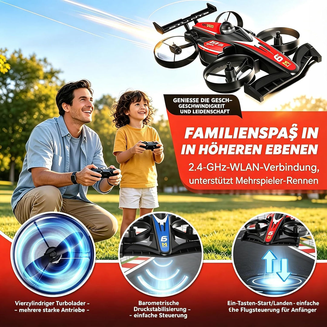 Mini Drohne für Kinder, 2 in 1 RC Quadrocopter mit Landmodus and Flugmodus, One Key Start Höhenhaltu