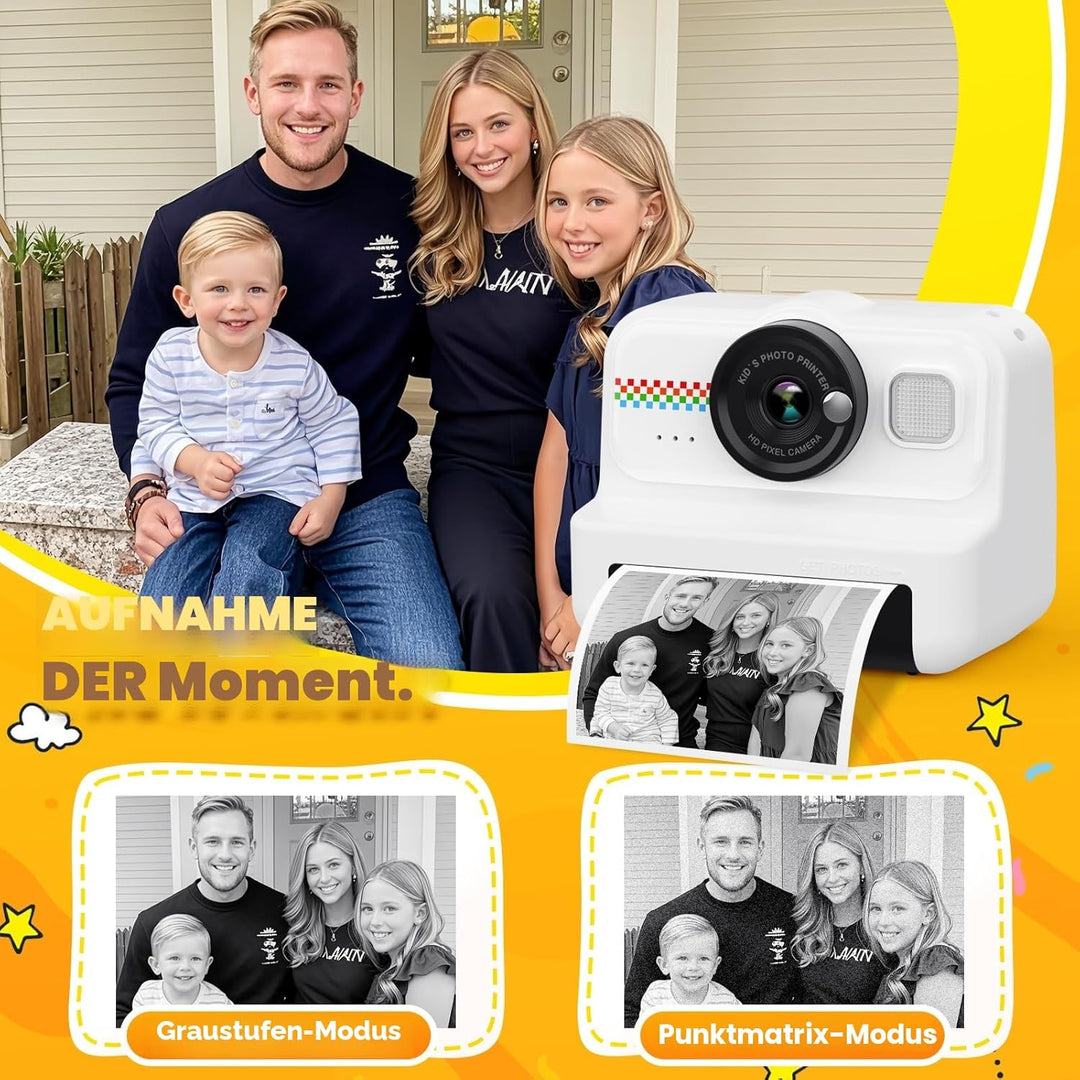 HiMont Kinderkamera Sofortbildkamera, 1080P Sofortbildkamera Kinder mit 32GB Karte & 3 Rollen Druckp