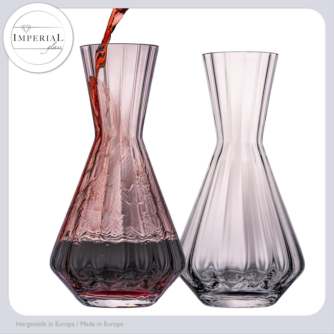 Weindekanter 1200ml 2er Set – handgefertigte Karaffe aus Crystalline Glas mit gewellter Optik – Rotw