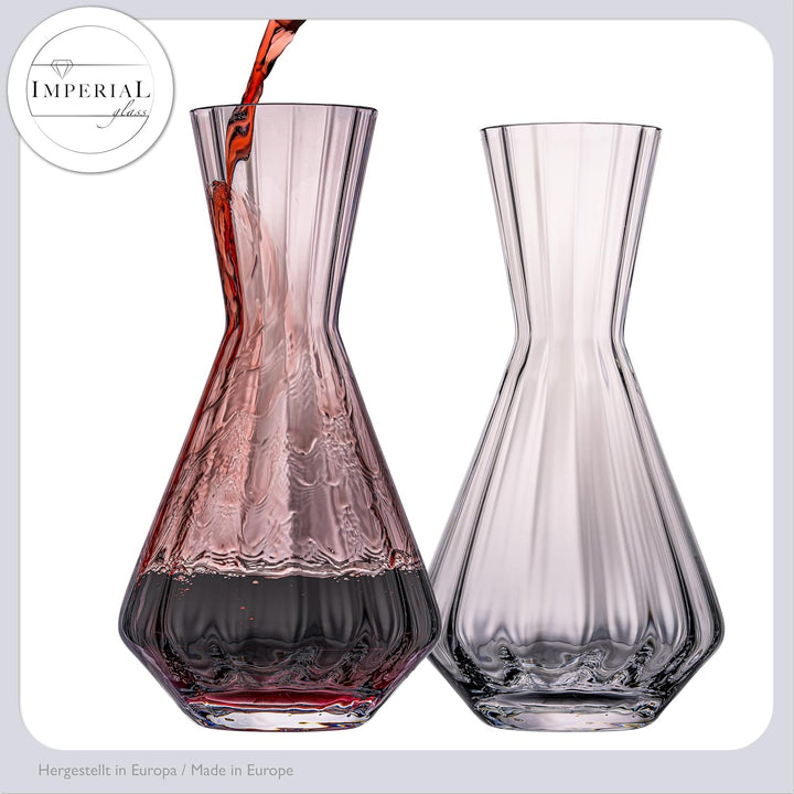 Weindekanter 1200ml 2er Set – handgefertigte Karaffe aus Crystalline Glas mit gewellter Optik – Rotw
