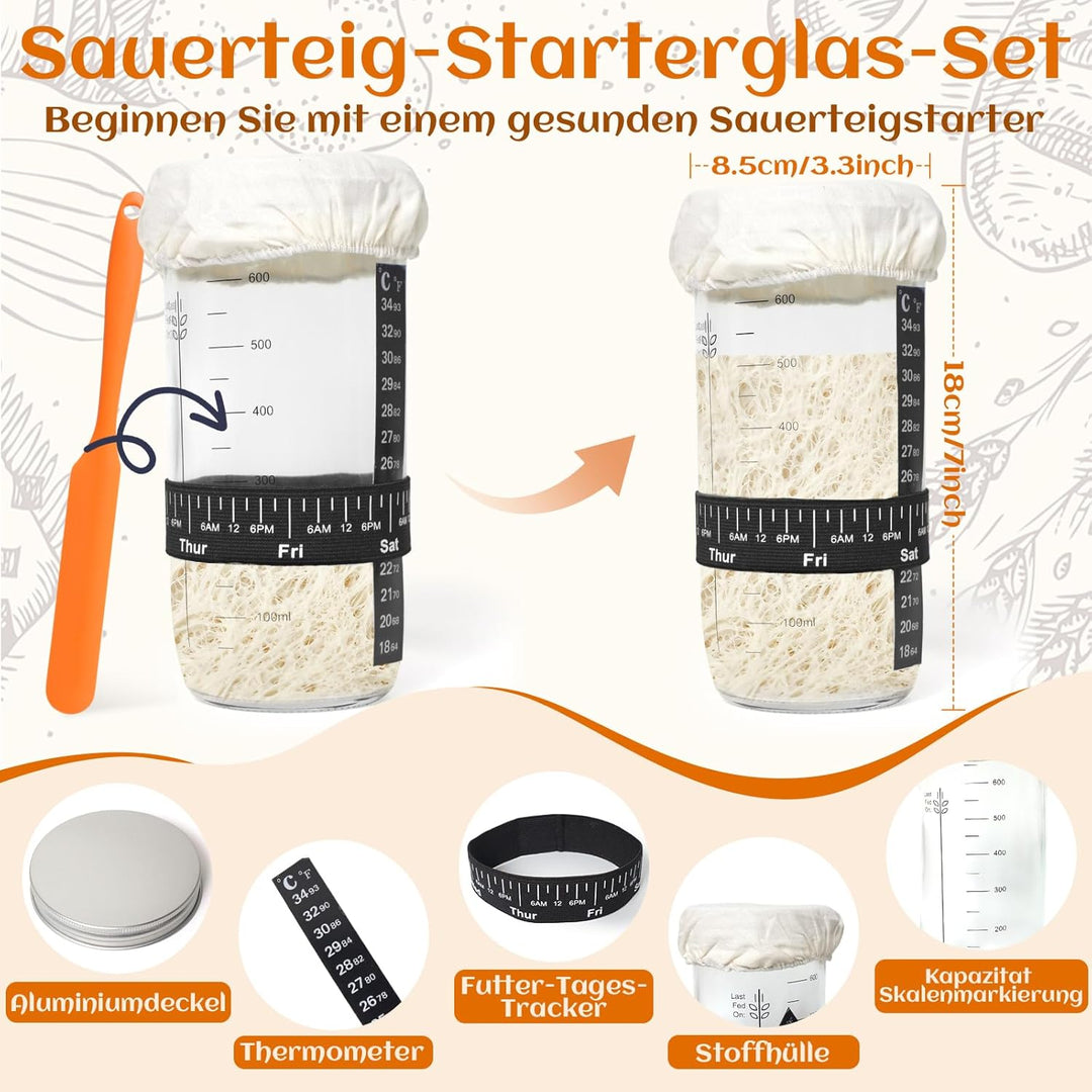 Gärkörbchen Für Sauerteig Starter Set, Gärkorb (23cm rund & 25cm oval),100% natürlichem Rattan, inkl