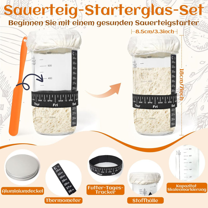 Gärkörbchen Für Sauerteig Starter Set, Gärkorb (23cm rund & 25cm oval),100% natürlichem Rattan, inkl