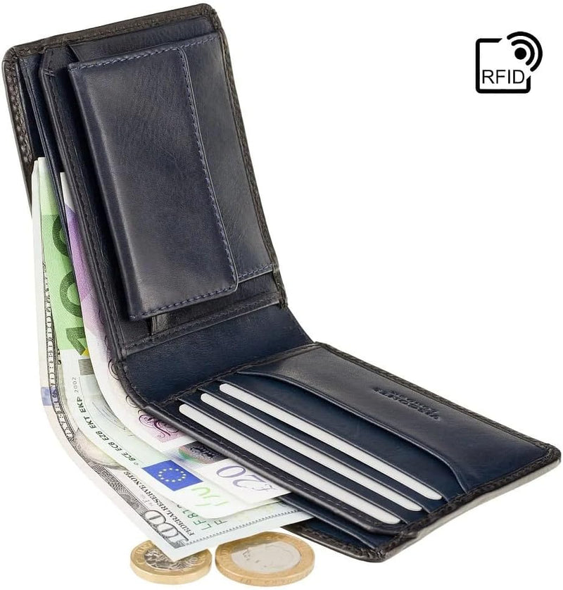 Geldbörse Herren Leder Portemonnaie mit RFID Schutz Echtleder Geldbeutel Gross für Männer mit Münzfa