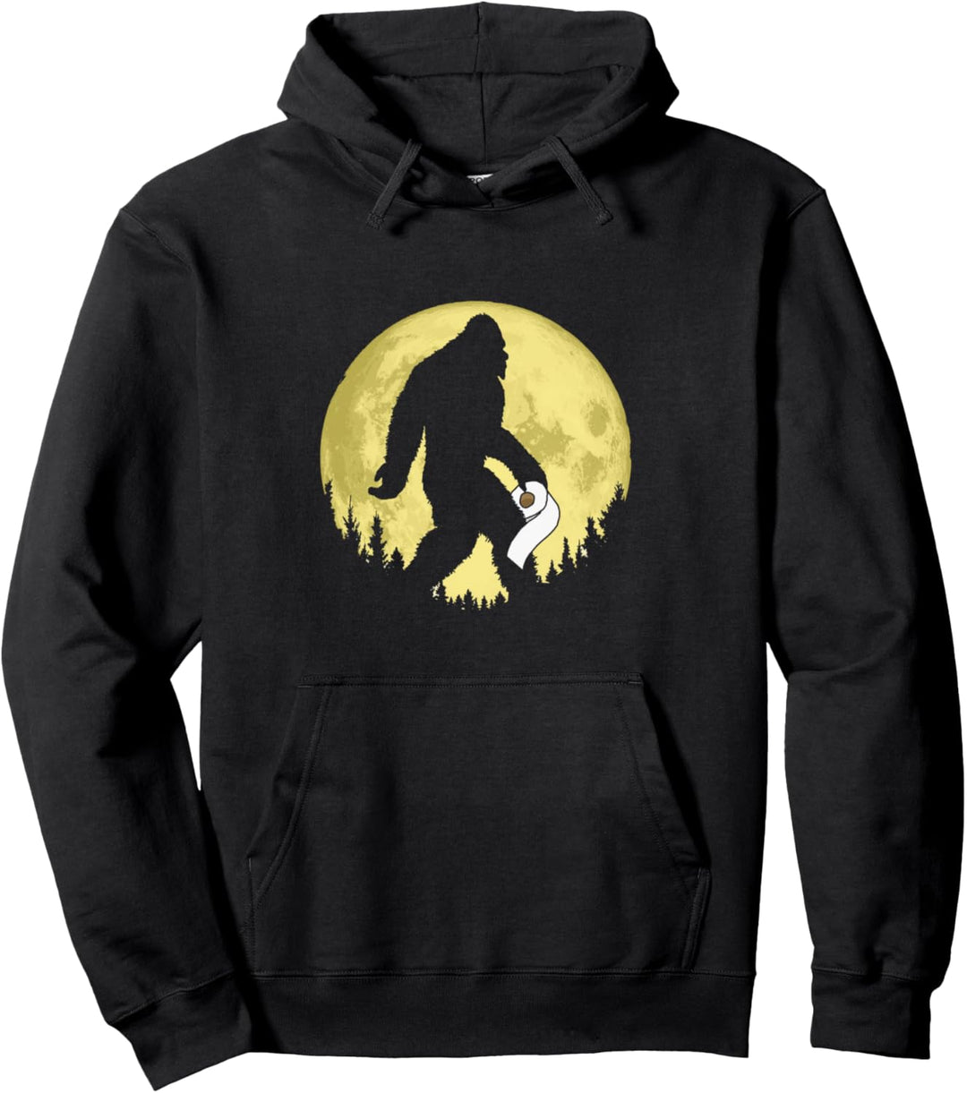 Funny Bigfoot & Toilet Paper Night Time Moon Graphic Pullover Hoodie