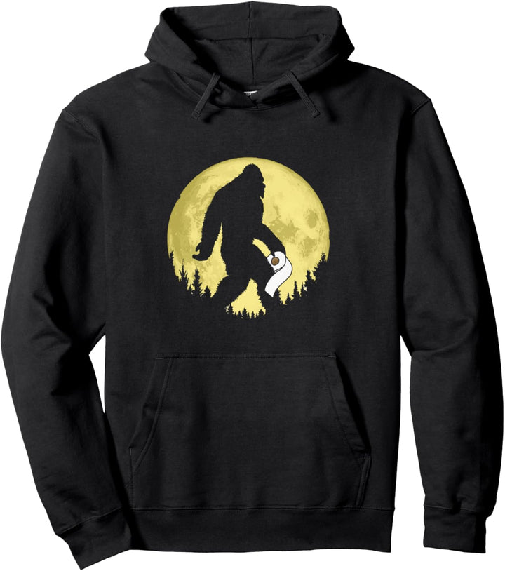 Funny Bigfoot & Toilet Paper Night Time Moon Graphic Pullover Hoodie
