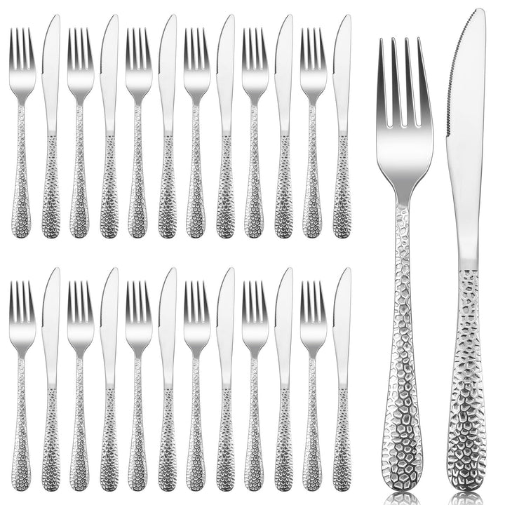 Herogo Steakbesteck Set, 24-teilig Edelstahl Tafelmesser und Tafelgabeln für 12 Personen, Silber Piz