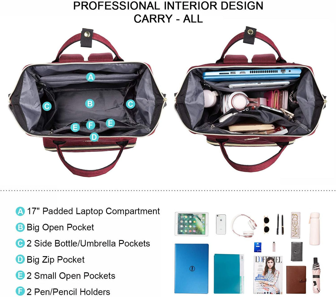 LOVEVOOK Rucksack Damen mit 17 Zoll Laptopfach, Wasserdicht Laptoprucksack Schulrucksack mit USB Lad