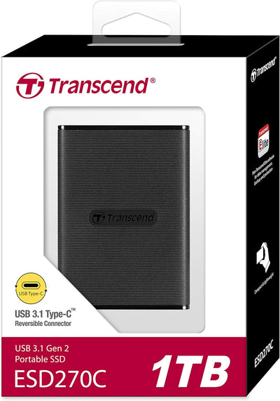 Transcend 1TB USB 3.1 Gen 2 USB Typ-C ESD270C Portable SSD Solid State Drive TS1TESD270C, 1TB
