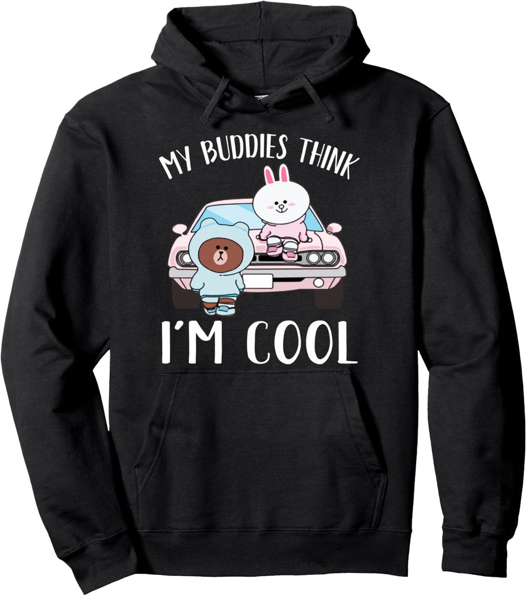 My Buddies Think I'm Cool Cute Bear and Bunny Cool Animal Pullover Hoodie