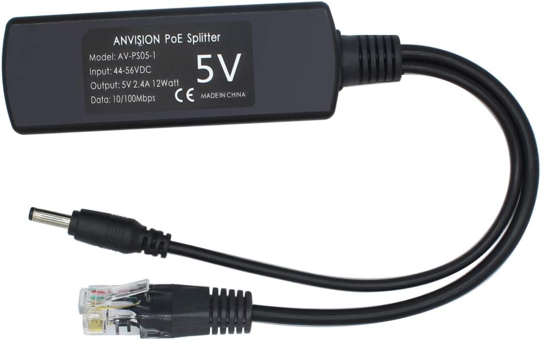 ANVISION 4er Pack 5V PoE Splitter, Adapter von 48 V auf 5 V, 2,4 A, Stecker 3,5 mm x 1,35 mm, 5,5 mm