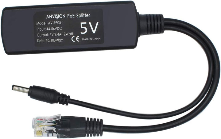 ANVISION 4er Pack 5V PoE Splitter, Adapter von 48 V auf 5 V, 2,4 A, Stecker 3,5 mm x 1,35 mm, 5,5 mm