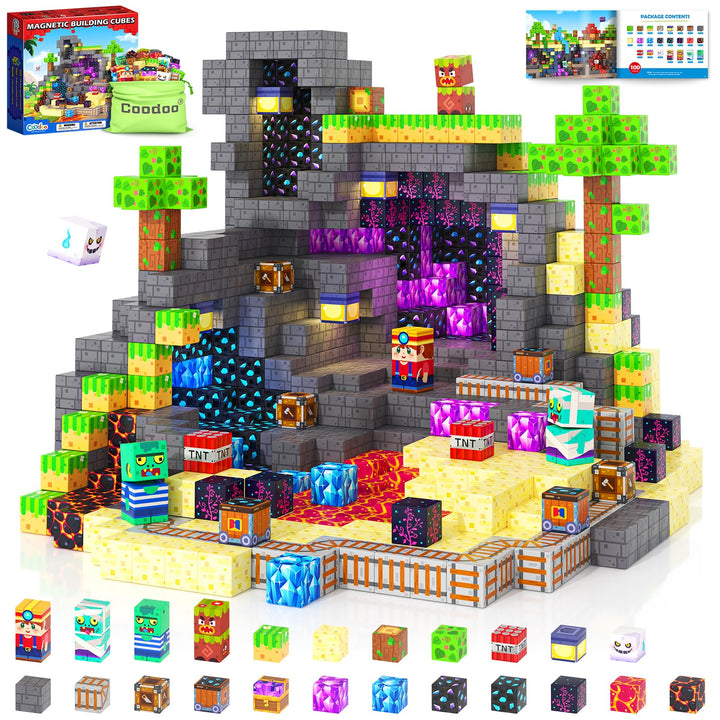 Coodoo Magnetische Bausteine - Baue Mine Magnet Welt für Kinder 4-8, Magnetische Fliesen Outdoor STE