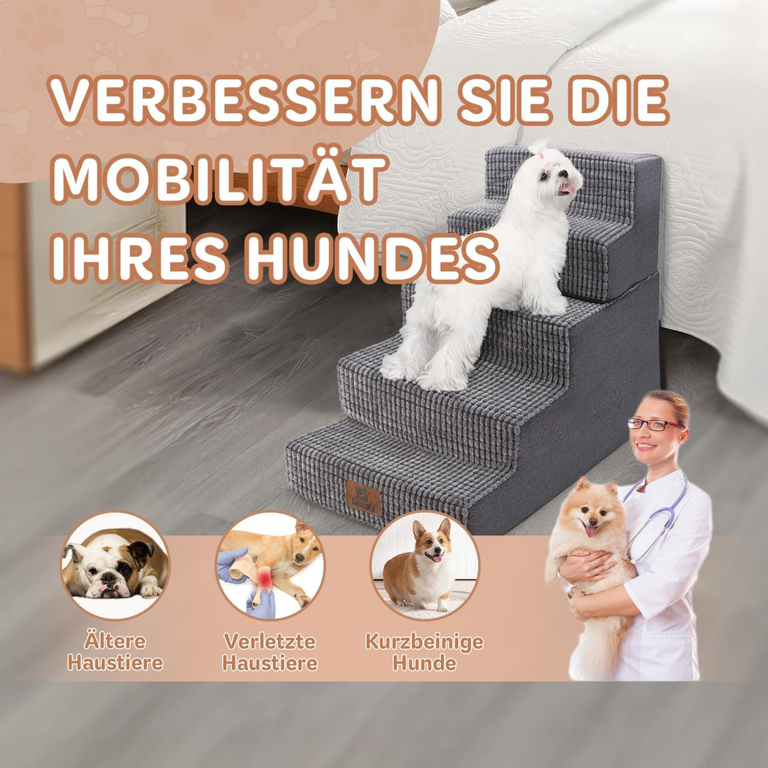 Sytopia Hundetreppe Grosse Hunde 5 Stufen Hoch, Hundetreppe für Bett 60cm, Haustiertreppe waschbar,