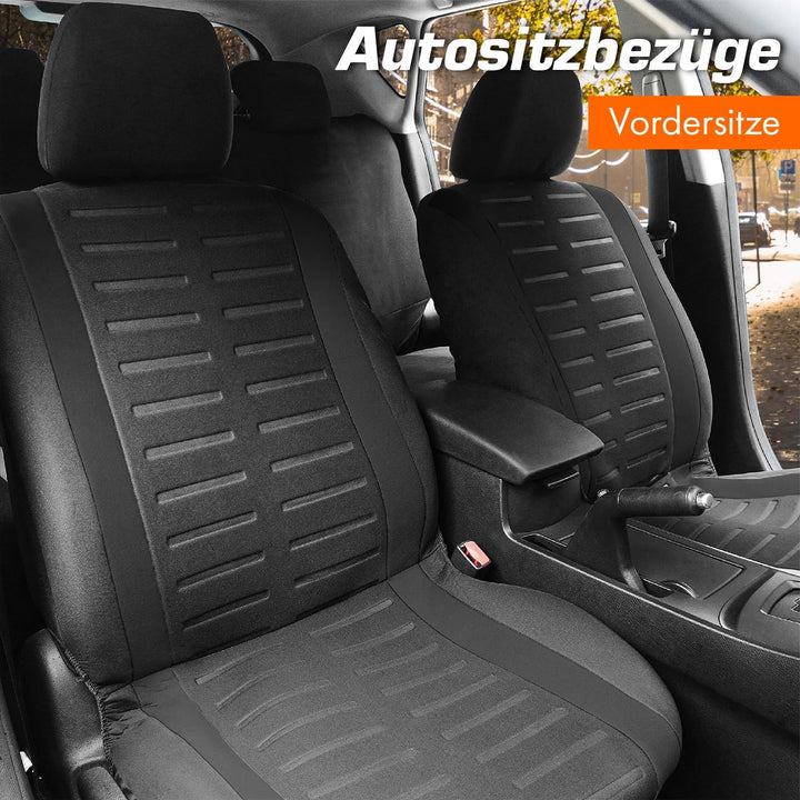 Upgrade4cars Autositzbezüge Set für die Vordersitze | Auto-Schonbezüge Universal in Schwarz Vordersi