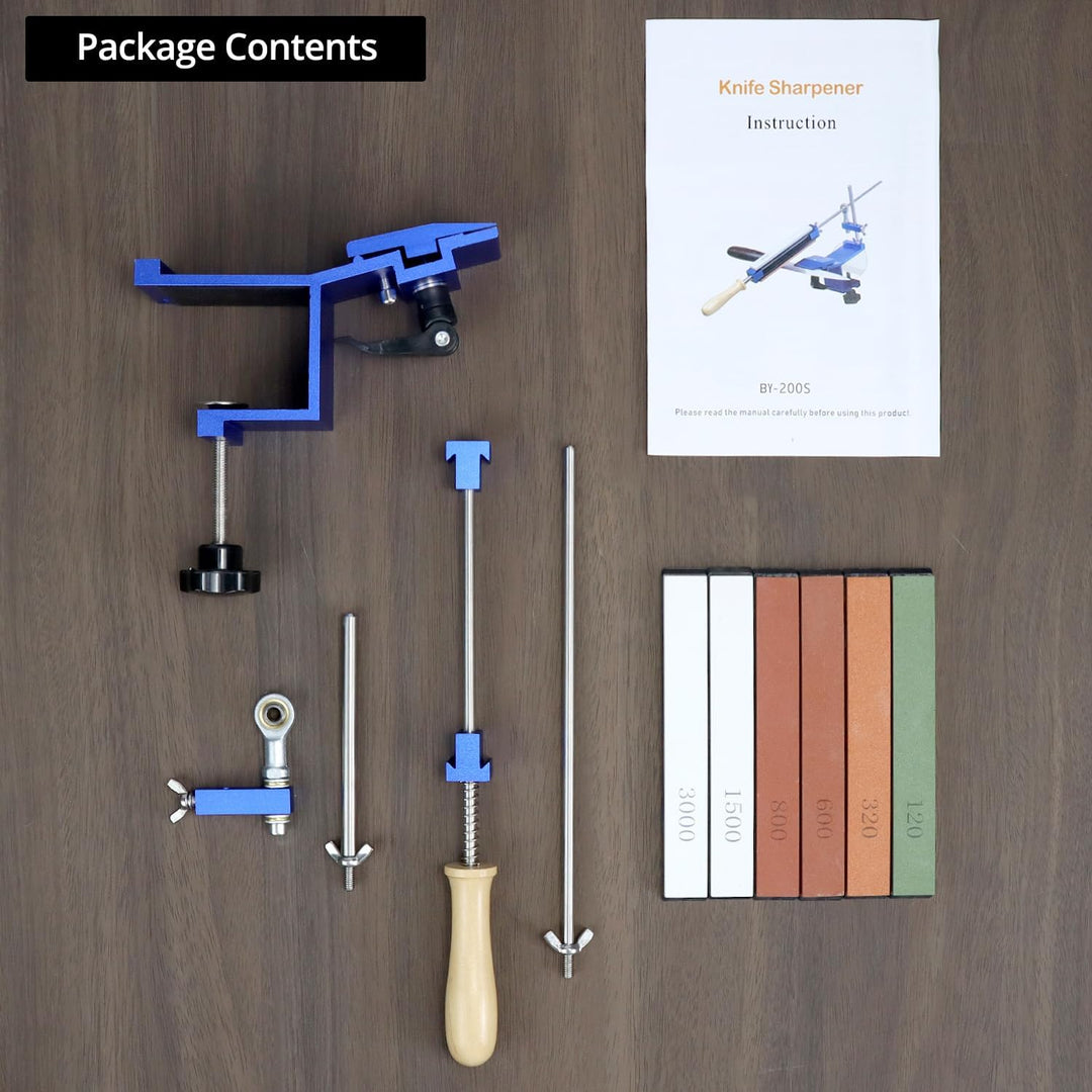 QWORK® Festwinkel Messerschärfer Kit - Schnellspann Messerschärfsystem mit 6 Messerschärfstein (120#