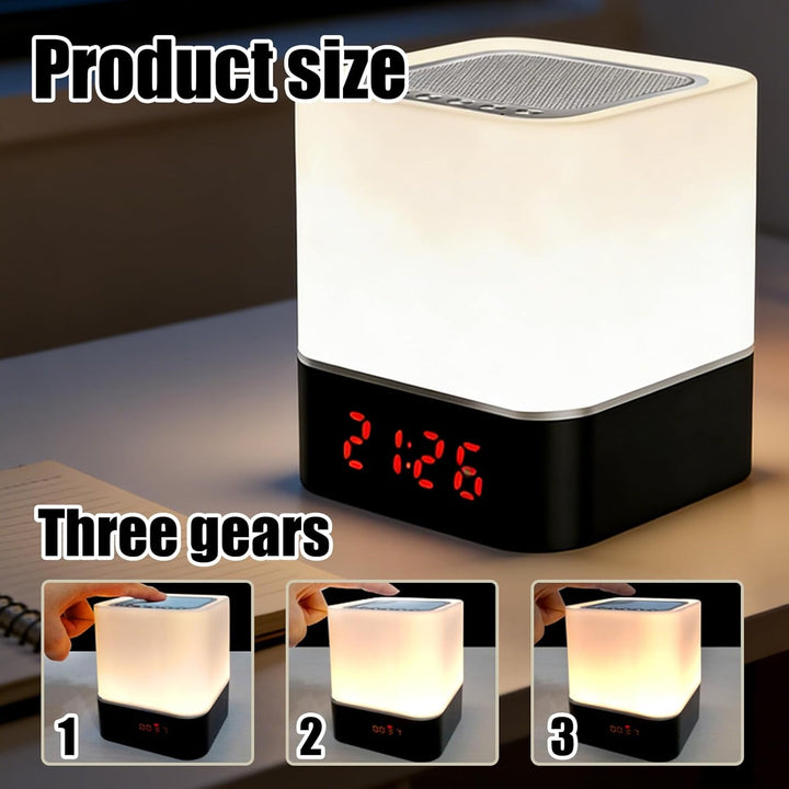 Bluetooth Lautsprecher Wecker: Bluetooth Lautsprecher mit Uhr, Wecker und LED Nachttischlampe, Touch