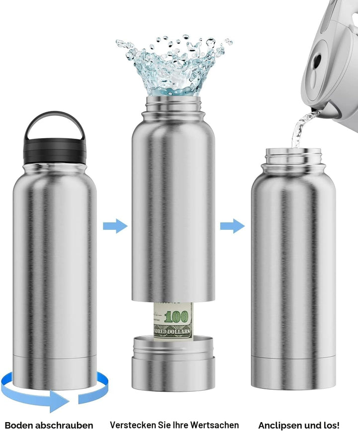 Diversion Wasserflasche aus Edelstahl mit Verstecktem Platz für Diskreter Köder, für Reisen oder zu