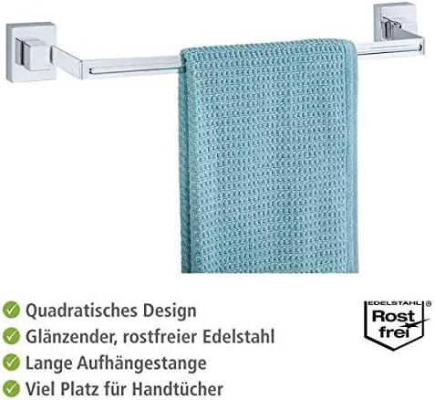 WENKO Vacuum-Loc Wand Handtuchhalter Quadro, Bad Handtuchstange, Befestigen ohne Bohren, Rostfreier