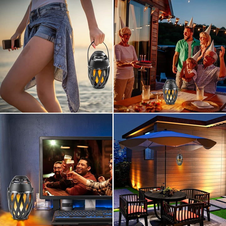 2 PCS Bluetooth Lautsprecher mit Flammen Effekt,IP65 Wasserdicht Outdoor-Bluetooth-Lautsprecher,Camp