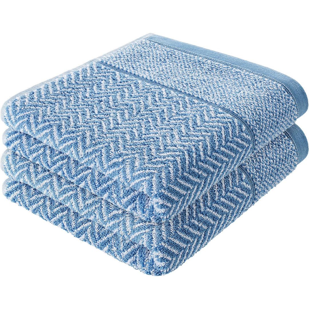 herzbach home Handtuch Duschtuch Set 100% Baumwolle Gemustert (Blau/Weiss, 2 Duschtücher 70x140 cm)