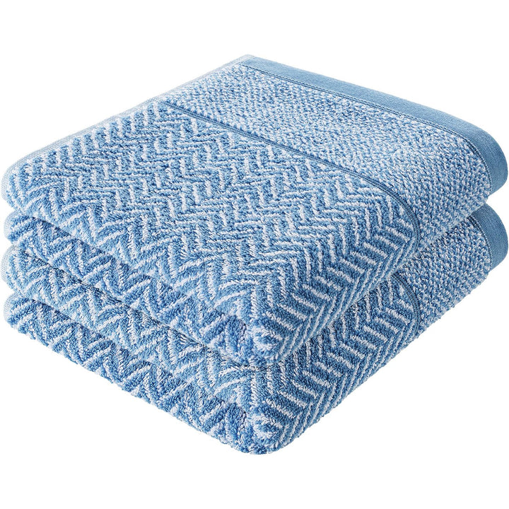 herzbach home Handtuch Duschtuch Set 100% Baumwolle Gemustert (Blau/Weiss, 2 Duschtücher 70x140 cm)