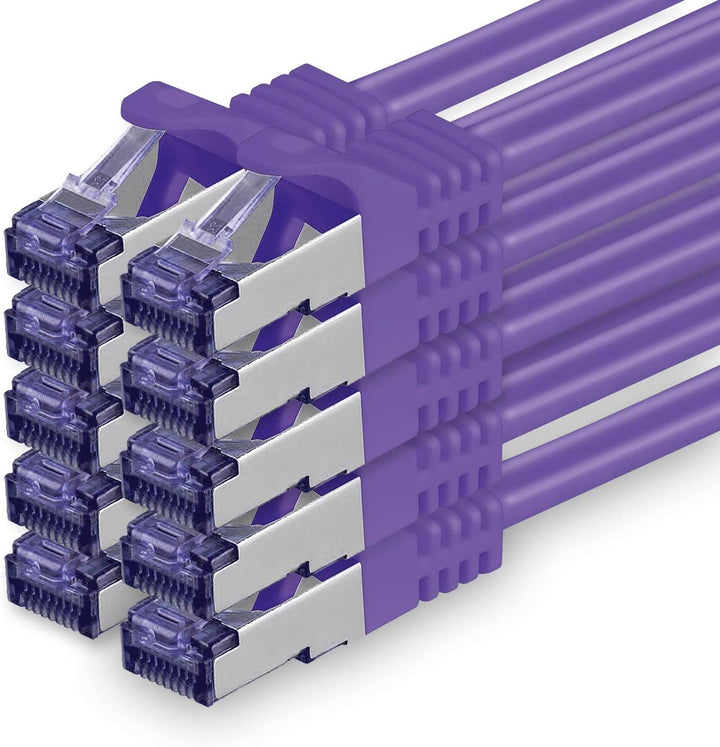 Cat.7 Netzwerkkabel 7,5m - Violett - 10 Stück - Cat7 Patchkabel (SFTP/PIMF/LSZH) Rohkabel 10 Gb/s mi