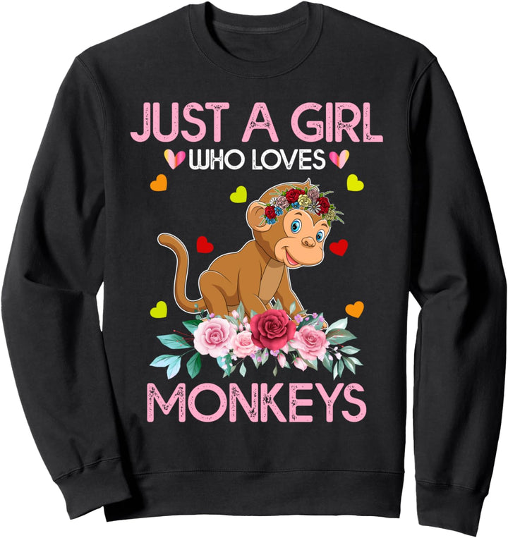 T-Shirt mit Affen-Motiv für Frauen und Kinder, Aufschrift "Just A Girl Who Loves Monkeys" Sweatshirt