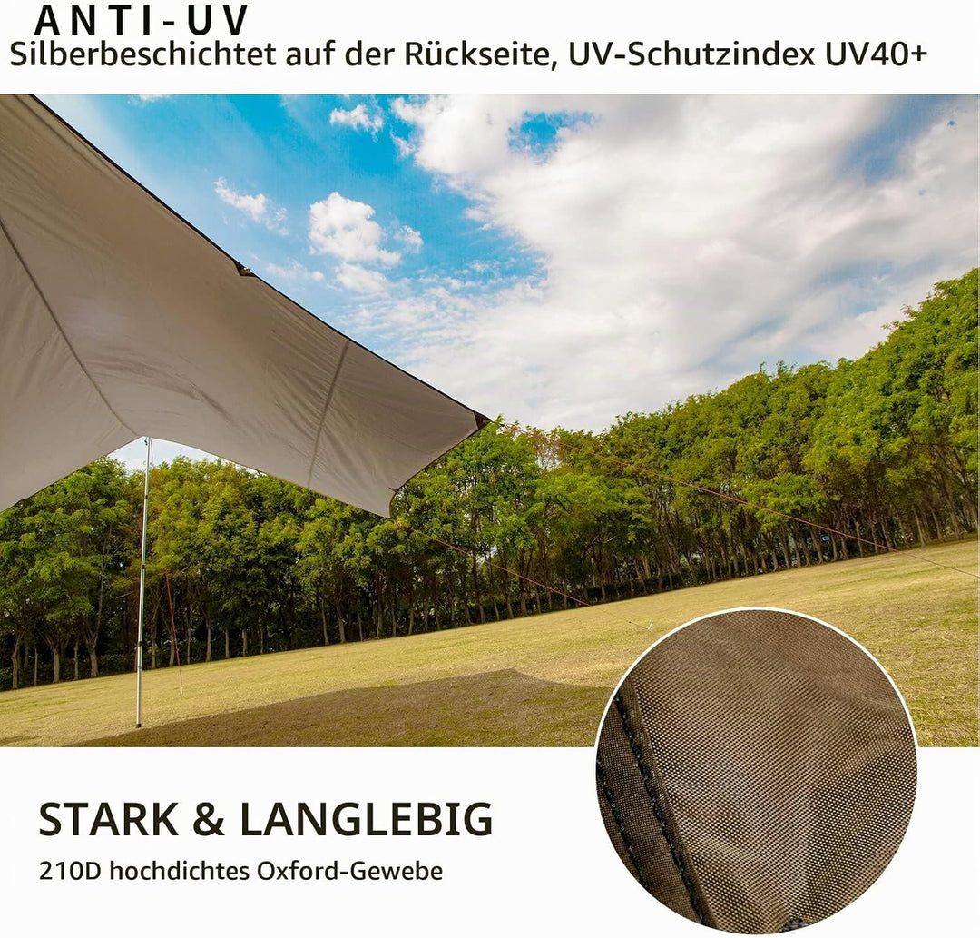 Unigear Zeltplane wasserdicht, 350x290cm/450x420cm sechseckig Tarp mit Ösen + 6 Aluminium Erdnägel+