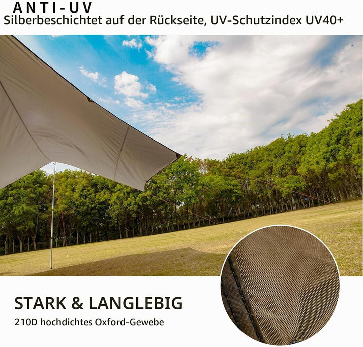 Unigear Zeltplane wasserdicht, 350x290cm/450x420cm sechseckig Tarp mit Ösen + 6 Aluminium Erdnägel+