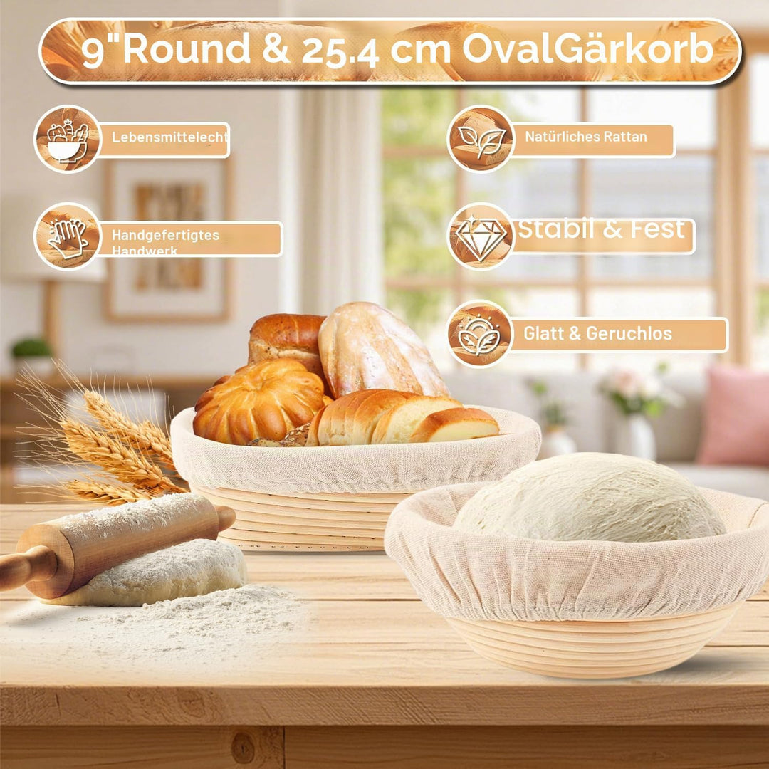 12 Stück Sauerteig Starter Set, 23,5cm & 25,4cm Gärkorb Brot Backen Mit Broschüre, Sauerteig Starter