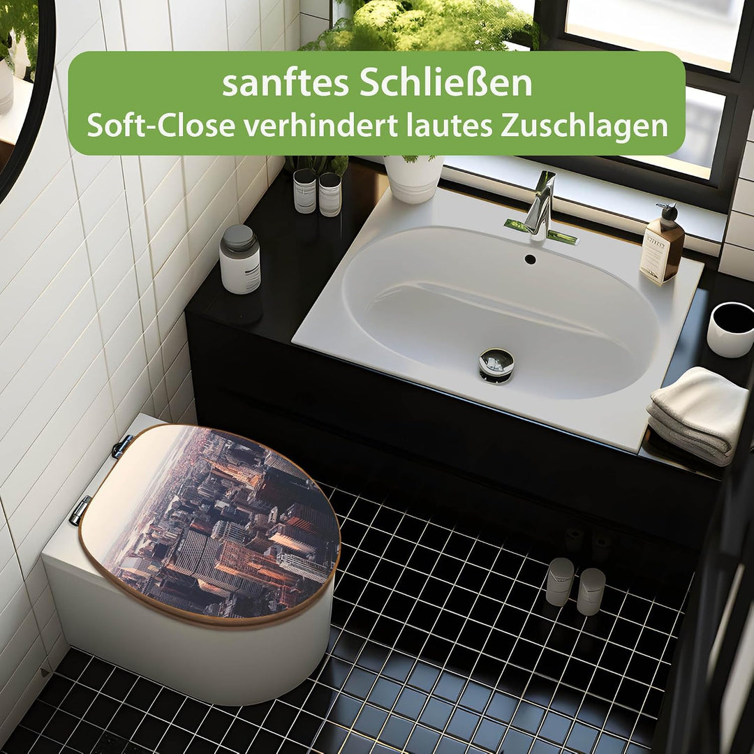 banjado Design WC Sitz Bambus Absenkautomatik 45,8x37,5cm - Toilettendeckel mit Absenkautomatik Holz