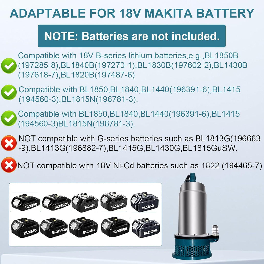 Tauchpumpe für Makita 18V Akku (Keine Batterie), Tragbare Wasserpumpe Sumpfpumpe mit 10m Schlauch, 5