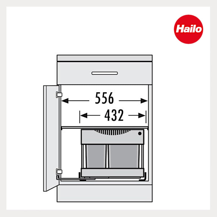 Hailo Abfallsammler 3644801 | 30 Liter Raumspar Tandem Einbau-Mülleimer | 2 fach Trennung zur Montag