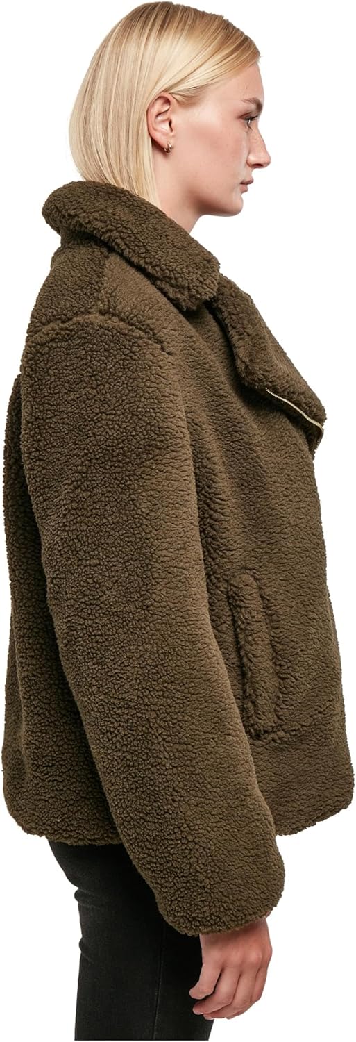 Urban Classics Damen Ladies Sherpa Biker Jacket Jacke XS Olive, XS Olive