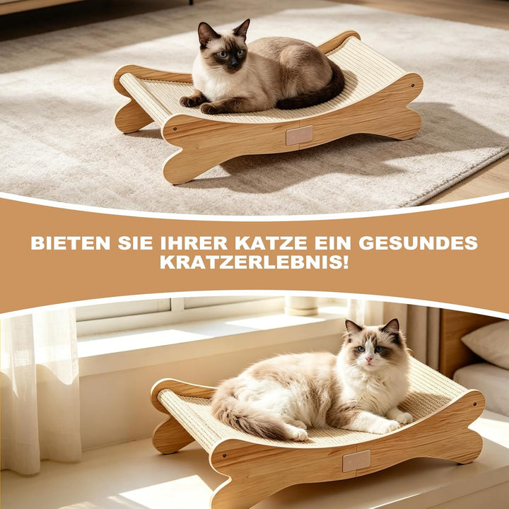 Sisal Kratzbretter Katze,Katzenkratzbett mit 160° Gebogenes Design | Massives Buchenholz &amp; Natürlich
