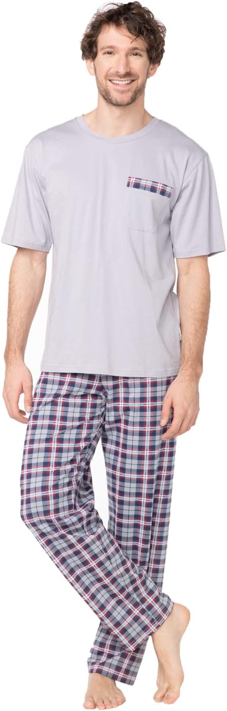 e.VIP® Herren Schlafanzug Chris SL 328A aus 100% Baumwolle S Hellgrau, S Hellgrau