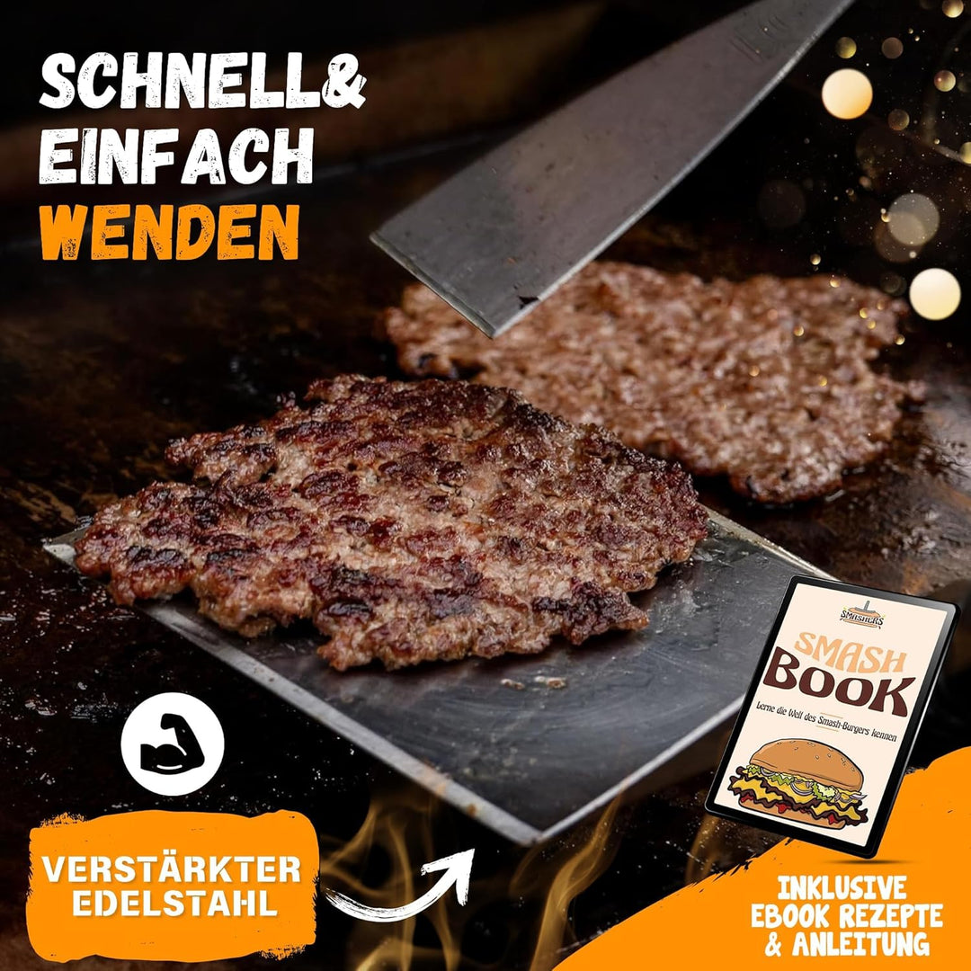 SMASHERS Smash Burger Set – Burger Smasher Set mit Burgerpresse, Grillspachtel, Pfannenwender & Burg
