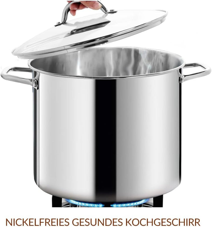 HOMICHEF Grosser Suppentopf aus nickelfreiem Edelstahl mit Deckel (31 cm, 18,9 L) – Hochglanzpoliert